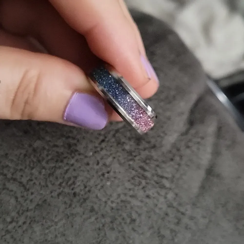 Size 9.5 (19mm) Rainbow Glitter Stainless Steel silver ring